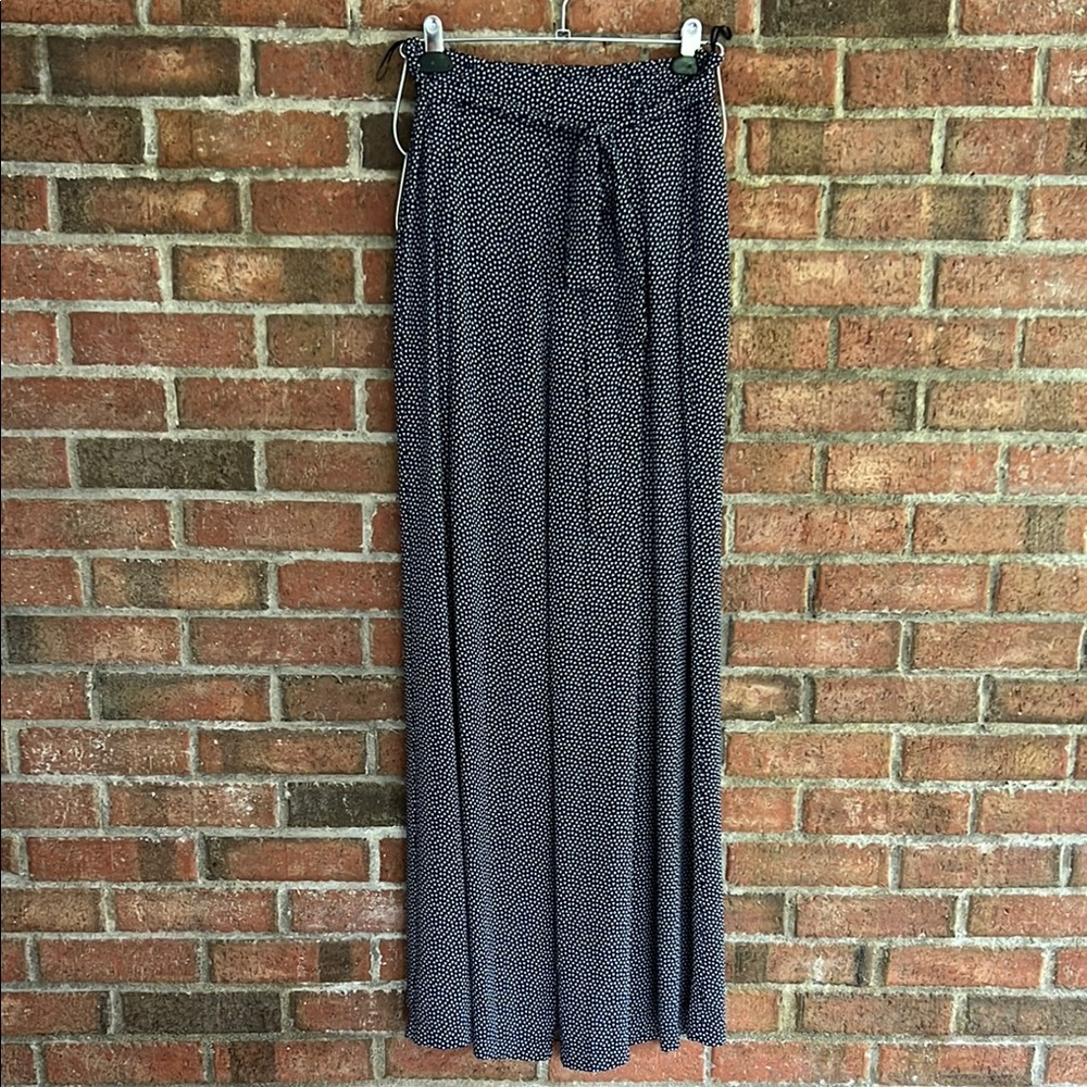 Zara Basics Navy Blue and White Patterned Wide-Leg Pants